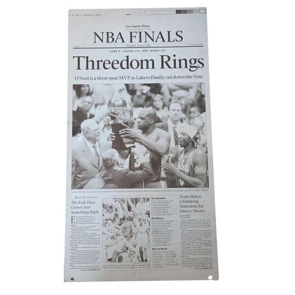 Vintage LA Times Printing Plate NBA Finals: Threedom Rings - June 13 2002
